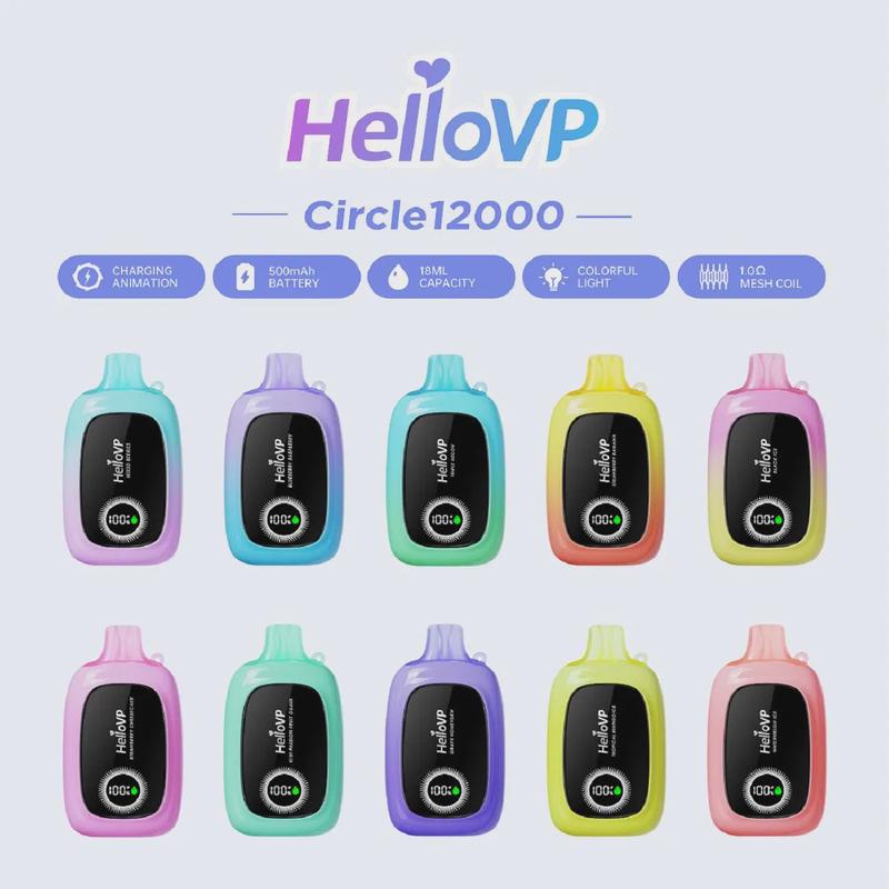 Hellovp Circle Dual Mesh Coil 12000 Puffs Disposable Vape with Mirror Screen