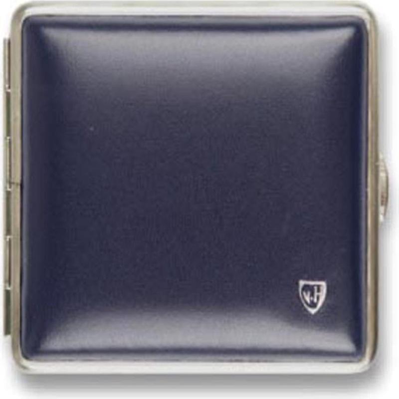 Vom Hofe Cigaret Etui - 18 King Size - Navyblt Lder m/Slv