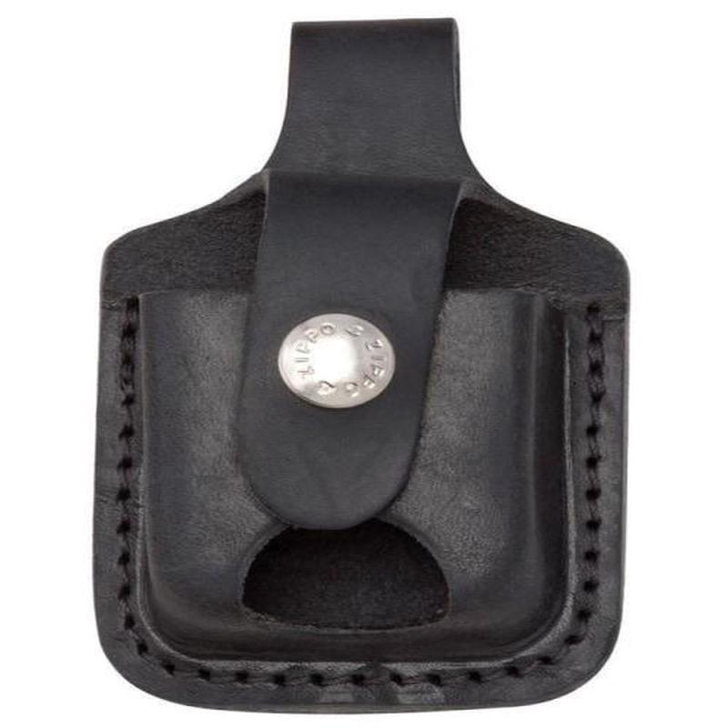 Zippo Lighter Black Leather Pouch with Loop and Thumb Notch