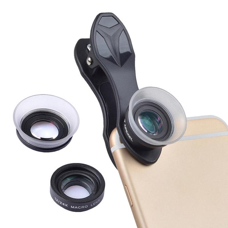 APEXEL 12X & 24X Macro Lens for Mobile Phone - 2-in-1 Universal Smartphone Camera Lens with Hood