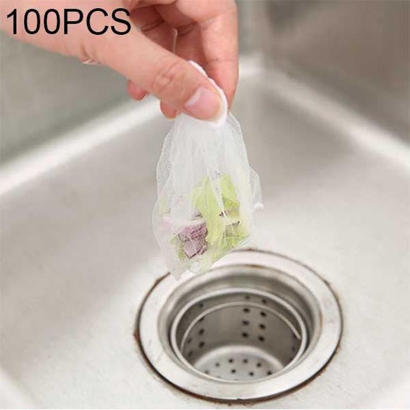 100 Pack Kitchen Sink Strainer Filter Bags 9x9cm - Disposable Drain Mesh Bags for Food Waste