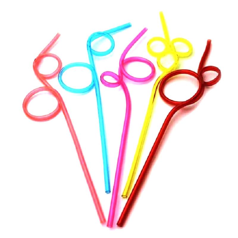 10 Pack Creative Plastic Curved Straws - Fun Novelty Drinking Straws (Random Colors)
