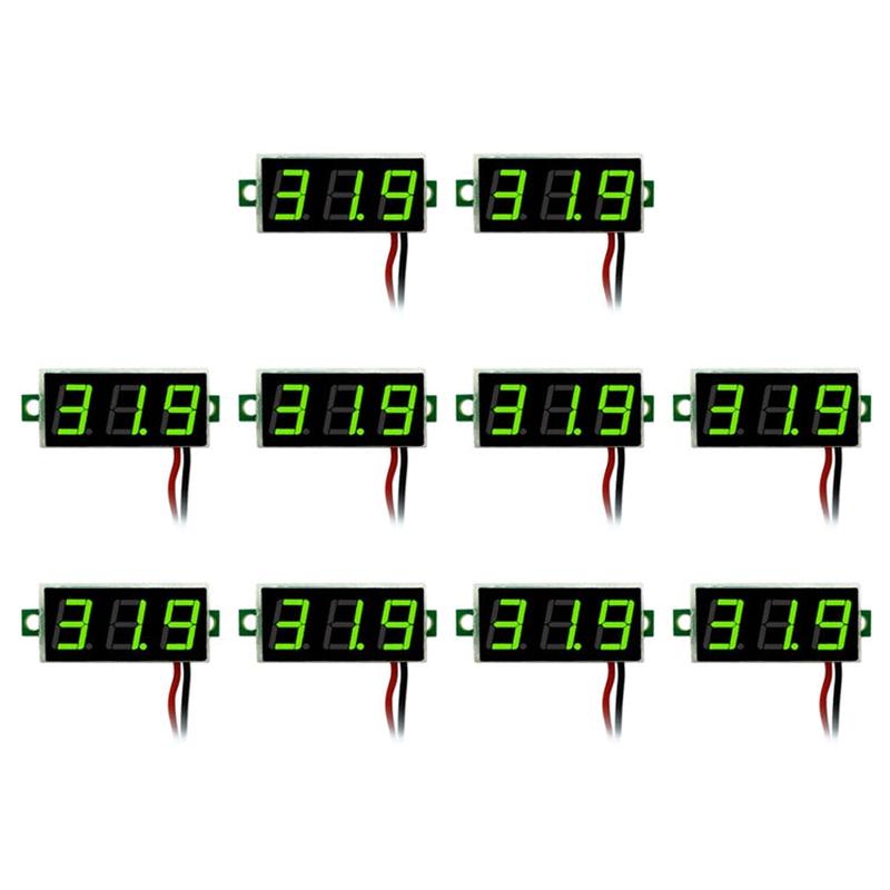 Digital Voltage Meter 10 Pack - 0.28\" LED Display DC 2.5-30V | 2-Wire Voltmeter