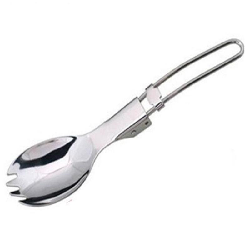 Folding Camping Spork Set - 2 Pack Stainless Steel Fork Spoon Combo for Hiking & Outdoor Picnics