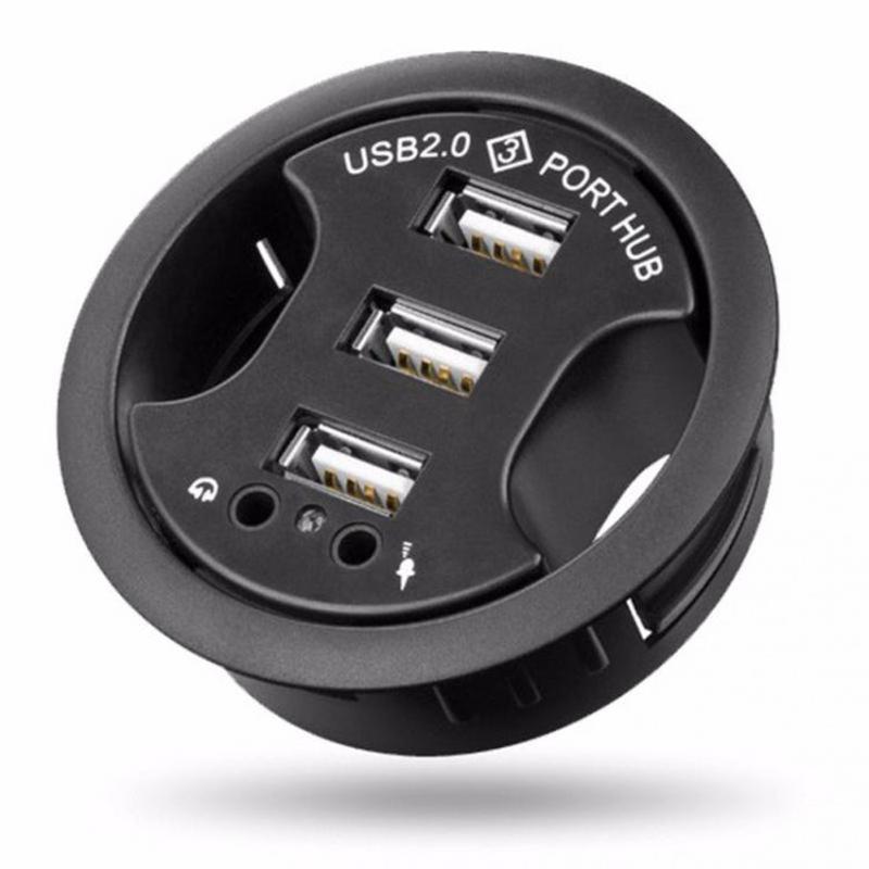 3-Port USB 2.0 Hub with Dual 3.5mm Audio & Microphone Jacks - Desktop Splitter