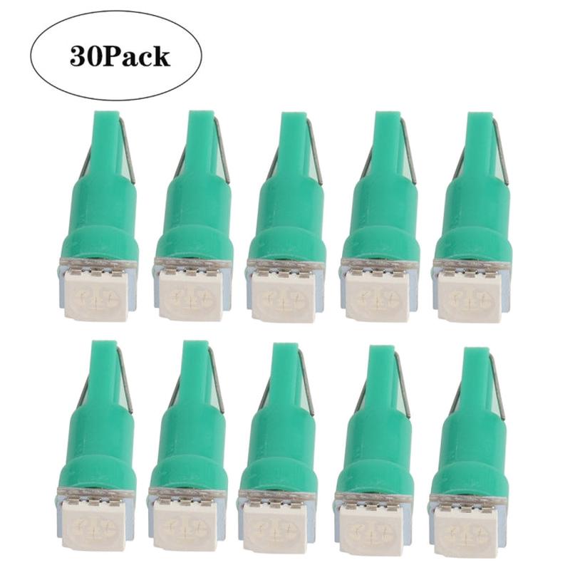 30-Pack T5 LED Dashboard Indicator Lights - Green SMD-5050