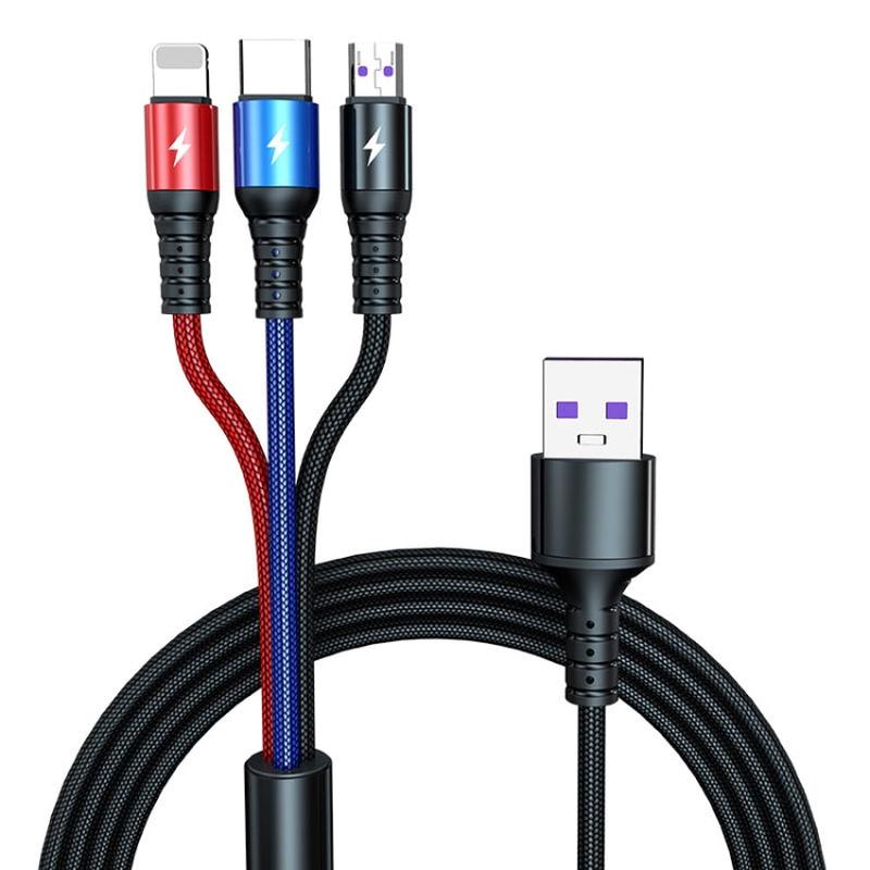 3-in-1 Fast Charging Cable 1.2m - USB to Lightning, USB-C & Micro USB | 5A Multi Charger