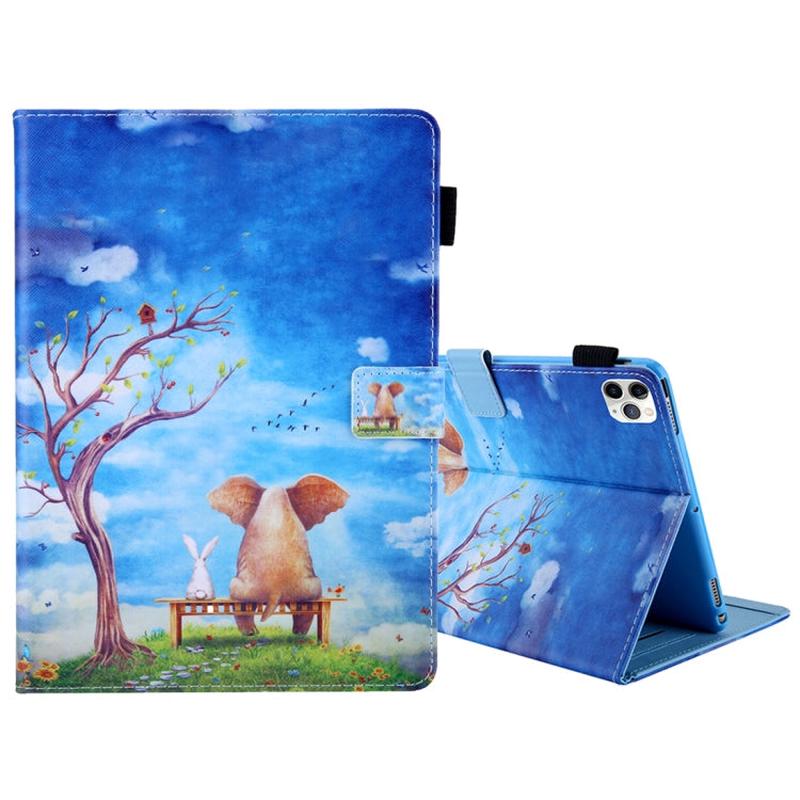 For iPad Pro 11 (2020) & (2018) Painted Pattern Tablet PC Protective Leather Case with Bracket & Card Slot & Photo Holder, Elephant Rabbit, Blue Pink Pineapple, Red Flower Pink Butterfly, Rose Flower,