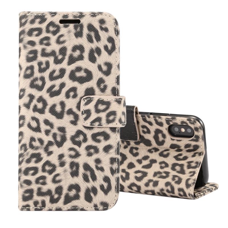 iPhone XS Leopard Print Leather Flip Case with Card Slots & Stand | Premium Wallet Case