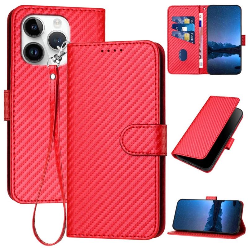 iPhone 16 Pro Leather Wallet Case with Lanyard | Carbon Fiber Buckle
