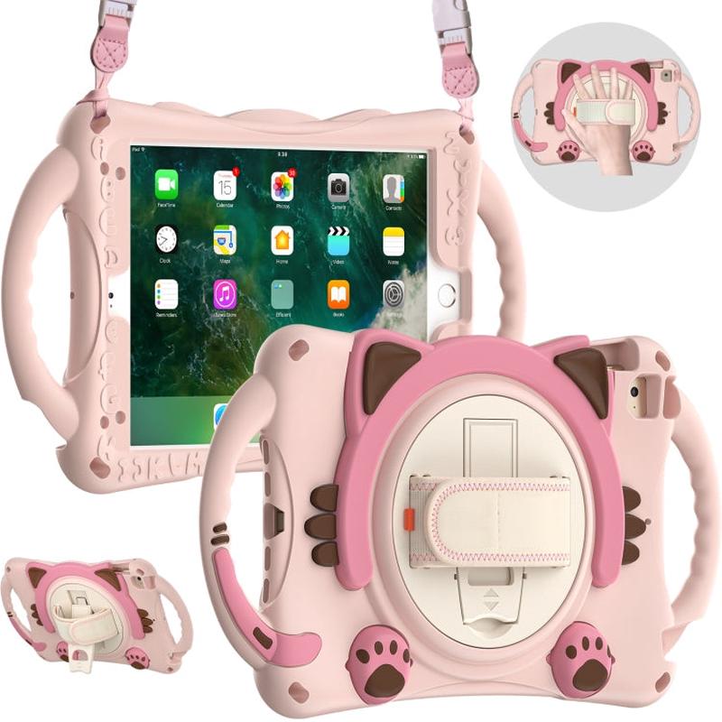 Kids iPad Mini Case - Cute Cat Shockproof EVA Cover with Handle & Strap