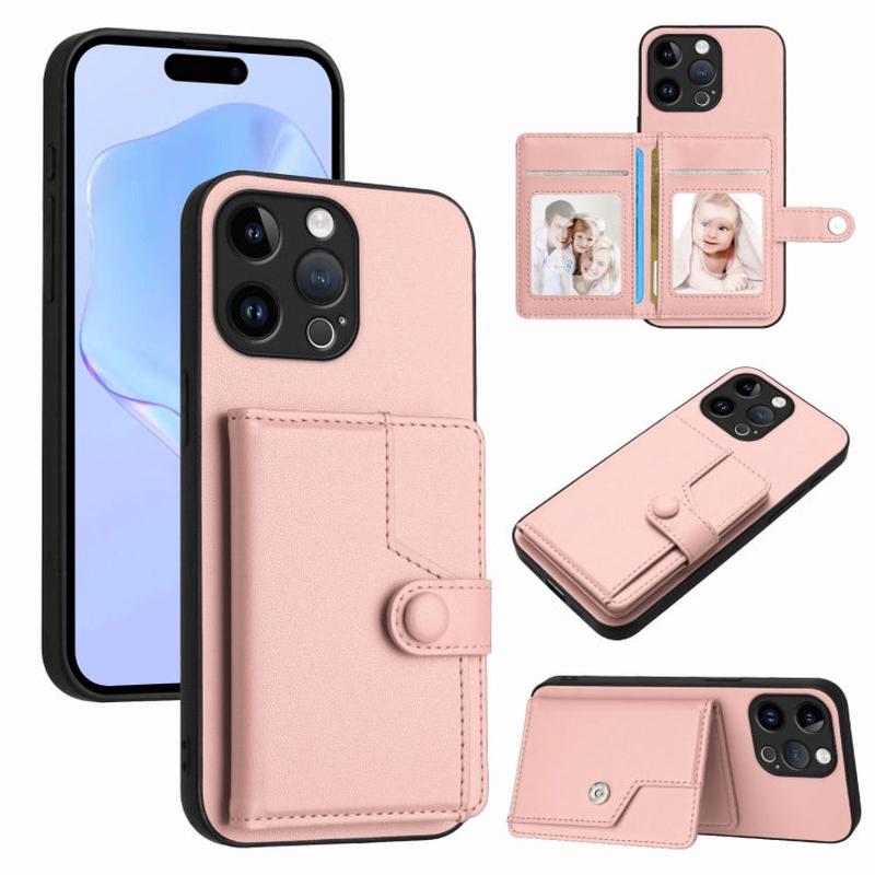 RFID Anti-Theft Button Card Holder Case for iPhone 15  Secure Phone Wallet