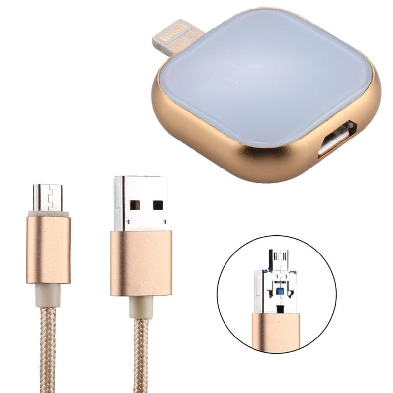 RQW-18S 64GB Multi-Functional Flash Drive - 8 Pin USB Micro USB 3-in-1 Storage (Gold)