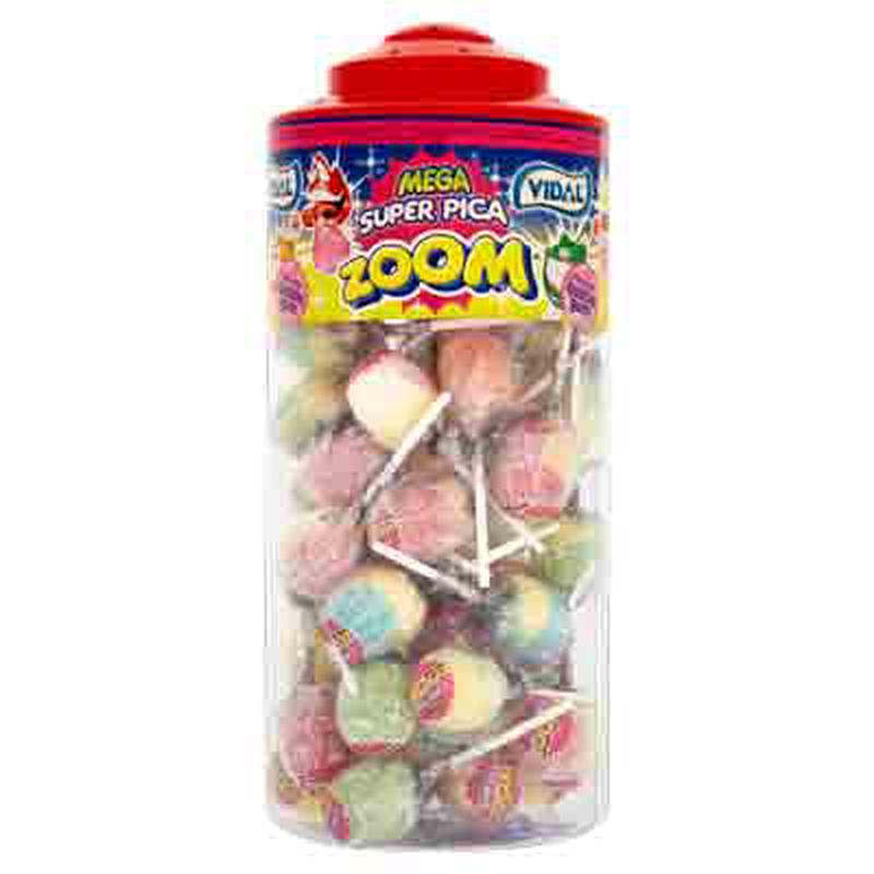 Zoom Mega Sour Bubblegum Lolly - 50 Pack | Extreme Sour Sweets | Party Bag Lollipops