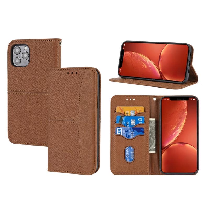 Woven Texture PU Leather Wallet Case with Card Slots & Lanyard for iPhone
